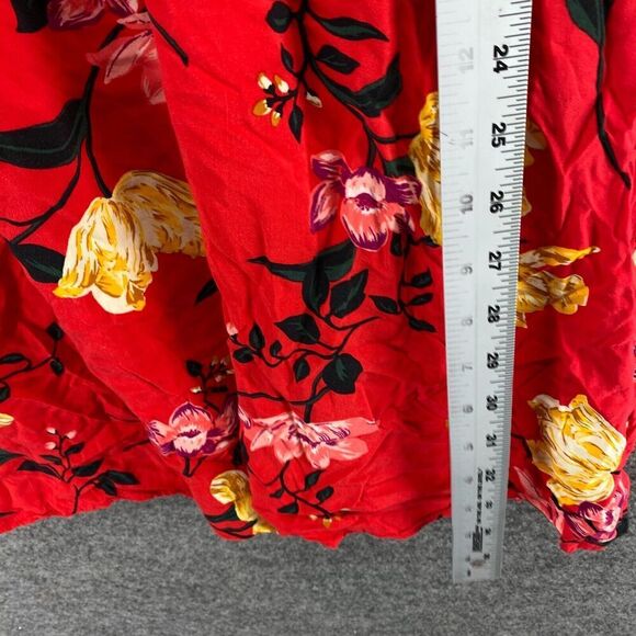 5/$45 Old Navy Dress Women M Medium Red Floral Sheath Midi V-Neck 3/4 Sleeve - Picture 9 of 10